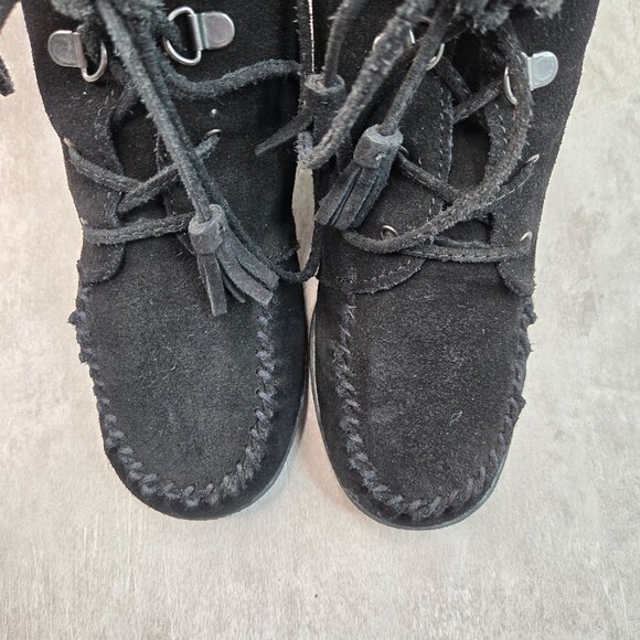 Minnetonka Ankle Booties 7.5 Black Suede Short Comfort Chukka Desert Shoe Boots - Picture 9 of 12